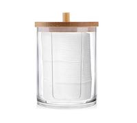 Acrylic Storage Box Bathroom Jar Makeup Organizer Cotton Round Pad Holder Cotton Box Holder Dispenser with Bamboo Lid( E 3.62*2.75IN))