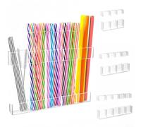 Acrylic Straw Holder, Acrylic Straws Organizer with Strong Sticker Tape, Reusable Wall Mounted Straw Rack for Kitchen Counter Cupboard (Transparent)(3 Grids)