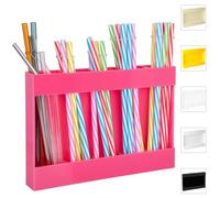 Acrylic Straw Holder for Cabinet Door - Reusable Tumbler Straw Organizer Storage, Small Kitchen Accessories Container, Ultra Sticky Cupboard Door Mounted(Hot Pink)