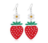 Acrylic Strawberry Dangle Earrings for Women Cute Flower Fruit Lightweight Charms Drop Dangling Fish Hook Stud Hollow-out Birthday Holiday Wedding Christmas Jewelry Gifts for Daughter Niece
