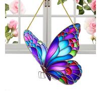 Acrylic Sun Catcher - Outdoor Window Bird Panel, Kingfisher And Butterfly | Stained Glass Style Hanging Ornament For Bedroom, Living Room, Patio, Garden, Balcony, Home Decoration, Bright Colourful Des