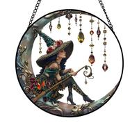 Acrylic Sun Catchers for Windows Vintage 2D Acrylic Sheet Suncatcher with Chain Witch Window Ornaments Gothic Window Hanging Decorations Witch Gifts Sun Catcher (20×20cm)