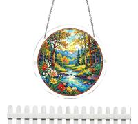Acrylic Suncatcher Puzzle - 21x21cm Decor | 2D Acrylic Decorations & Colorful Spring Landscape Puzzle, Suncatcher Window Art Hanger Decoration for Living Room, Bedroom, Wall, Window, Balcony