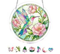 Acrylic Suncatcher Puzzle Kit - Bird Butterfly Bee Design - DIY Stained Glass Window Art for Garden & Outdoor Hanging - Sun Catcher Ornaments for Home Decor, Birthday Gifts for Women (I, 19CM)