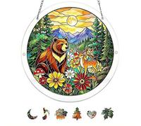 Acrylic Suncatcher Puzzle Window Hanging - 7.87 Inch Colorful Stained Glass Effect Panel, 83 Piece Jigsaw Puzzle Art for Home Garden Patio Decor