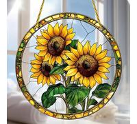 Acrylic Sunflower Double-Sided Stained Windows Hanging Suncatcher,Flower Stained Glass Suncatchers Window Ornament Stained Glass Panel Sun Catcher Wall Hanging Decor Birthday Gifts