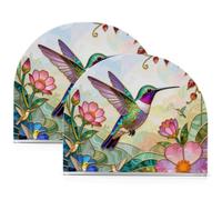 Acrylic Table Napkin Holder, Cocktail Paper Napkin Dispenser | Kitchen Dining Home Decor, Bar Counter Napkin Organizer 2 Hummingbird with Blush Flowers Stained Glass Effect Mosaic
