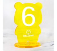 Acrylic Table Number Stand, Creative Cartoon Bear Style Ins-Fashion Table Card w Stands, Seat Sign for Restaurant, Cafe, Takeaway Counter, Acrylic Numbered Table Tents, Pack of 6(Yellow,61-66)