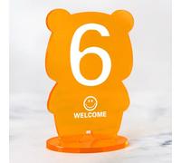 Acrylic Table Number Stand, Creative Cartoon Bear Style Ins-Fashion Table Card w Stands, Seat Sign for Restaurant, Cafe, Takeaway Counter, Acrylic Numbered Table Tents, Pack of 6(Orange,67-72)