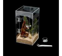 Acrylic Tarantula Enclosure Jumping Spider Enclosure with Front Opening Door5.3 * 5.3 * 9 Inches Micro Habitat Terrarium for Small Tree Dwelling Reptiles, Spiders & Invertebrates (Enclosure&Feeder)