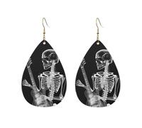 Acrylic Teardrop Earrings For Women Hoop Earrings Abstract X-Ray Skull Skeleton Playing Guitar Drop Dangle Earrings Fashion Boho Silver Teardrop Earring Jewelry Gifts, One Size, No Gemstone