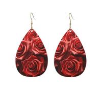 Acrylic Teardrop Earrings For Women Hoop Earrings Many Red Roses Drop Dangle Earrings Fashion Boho Silver Teardrop Earring Jewelry Gifts, One Size, No Gemstone