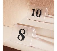 Acrylic Tent Table Numbers 1-10 Double Sided Table Numbers Signs For Wedding Party Banquets Receptions Dinner，Stackable Restaurant Tent Style Table Number Cards(Clear,61-70)