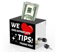 Acrylic Tip Jar for Bartender Tip Box Tip Jars Suggestion Box with Slot and Lock Money Jar Donation Box with Lock 6 X 4 X 5 Inch Raffle Box for Bar Restaurant Musician Car Driver
