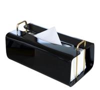 Acrylic Tissue Box Holder Rectangle with Curved Design - Decorative Modern Glossy Black Tissue Box Cover with Gold Metal Accents for Bathroom/Living Room/Office Décor