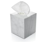 Acrylic Tissue Box Holder, Square Dispenser for Facial Tissues, Napkins, and Dryer Sheets. Perfect for Bathrooms, Desks, Countertops, Vanities, Bedrooms, and Nightstands (Square, Marble)