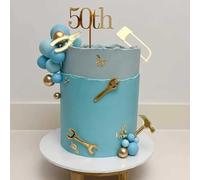Acrylic Tools Themed 50th Cake Topper,Gooden Wrench Hammer Happy 50th Birthday Decorations for Women and Men,Dirty 50 Party Decorations for Wedding Anniversary Cake Decoration