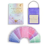Acrylic Tooth Fairy Door Hanger with Tooth Pouch & 20 Rainbow Tooth Receipts - Tooth Fairy Holder Keepsake Gift for Kids' Lost Teeth, Boys and Girls (Bright Lavender)