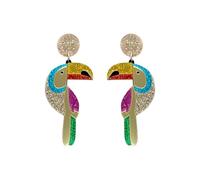 Acrylic Toucan Drop Earrings, Colorful Glitter Dangle Earrings with Tropical Bird Accents, Lightweight Fashion Jewelry for Women, Trendy Statement Accessory (Multicolor)