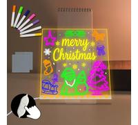 Acrylic Transparent LED Drawing Board 7.95×7.83 Inch Message Board with Stand Light up Dry Erase Board Whiteboard LED Drawing Board USB Powered Dimming Bedside Lamp 7 Colorful Pen Office Home Decor