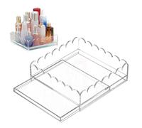 Acrylic Tray - Scalloped Decorative Tray with Drawer | Clear Desktop Accessories Storage Organizer for Arts & Crafts Photos Apartment Home Coffee Table