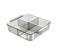 Acrylic Tray with Four Compartments for Serving Fruits and Snacks Supporting Tidy Arrangement and Easy During Use (Transparent Gray)