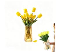 Acrylic Tulip Night Light, Artificial Flower Lamp with LED, Battery Operated Light Up Flowers for Home Decor, Wedding, Ideal Mothers Day Birthday Gift , No Vase Included(15 Yellow Blooms,White Light)