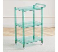 Acrylic Utility Rolling Cart,3-Tier Acrylic Bar Cart with Pulling Handle & 4 Wheels for Kitchen Living Room Dining Laundry,Clear Multifunction Small Spaces Rolling Serving (Size:29.13'' H,Color:Green)