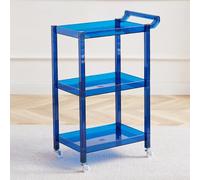Acrylic Utility Rolling Cart,3-Tier Acrylic Bar Cart with Pulling Handle & 4 Wheels for Kitchen Living Room Dining Laundry,Clear Multifunction Small Spaces Rolling Serving (Size:29.13'' H,Color:Blue)