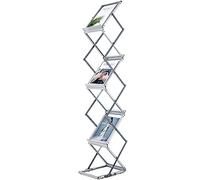 Acrylic Vinyl Record Shelf Aluminum Brochure Rack Display Stand 3 Tier Magazine Holder Floor Storage Shelf for Trade Show Literature Flyers Organize Acrylic Panels Included，Silver-High 150cm/59in