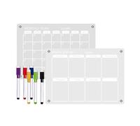 Acrylic Wall Calendar - Set of 2 Magnetic Wipe Clean Clear Board for Dry Erase | For Planning, Shopping List, Weekly , Home, Office, School
