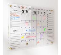 Acrylic Wall Calendar with Dry Erase Surface | 28x20" Clear Monthly Planning Board | Includes 8 Color Markers, Eraser, Multi-Color Standoff Screws, and Installation Kit | Perfect for Home & Office