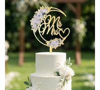 Acrylic Wedding Cake Topper, Custom Mr and Mrs Cake Topper with Flower Leaves Wreath, Acrylic Bride and Groom Sign Toppers for Wedding Engaged Anniversary Cakes Decoration