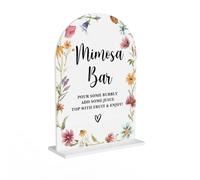 Acrylic Wedding Signs, Bridal Shower Decorations, Mimosa Bar Signs for Reception, Modern Calligraphy Arch Acrylic Table Top Sign for Wedding Reception and Engagement Parties (White Wildflowers)