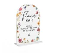 Acrylic Wedding Signs, Flower Bar Desk Decor, Flower Bar Signs for Ceremony, Modern Calligraphy Arch Acrylic Table Top Sign for Wedding Reception and Engagement Parties (White Wildflowers)