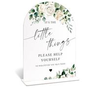 Acrylic Wedding Signs for Ceremony And Reception, White Rose It's The Little Things Sign, Bridal Shower Centerpieces for Tables with Base, Bachelorette, Engagement, Wedding Bathroom Basket Supplies