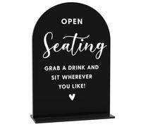 Acrylic Wedding Signs, Open Seating Signs for Marriage Reception, Bridal Shower Decorations, Modern Arched Round Top Acrylic Table Top Sign with Holder for Wedding Party Dinner (Black)