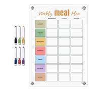Acrylic Weekly Meal Prep Board, Erasable Meal Planning Magnet, Magnetic Grocery List Pad, Weekly Food Prep Magnet Board Pad for Fridge, Breakfast, Lunch and Dinner Prep