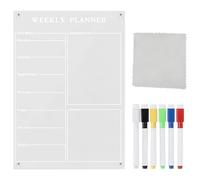 Acrylic Weekly Planner for Fridge, Clear Dry Erase Calendar, Six Erasable Pens, Cloths, Notes Section, Removable, Ideal for Kitchen, Office