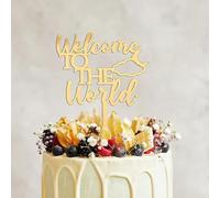 Acrylic Welcome To The World Cake Topper with Moon Clouds,Gooden Space Themed Baby Shower Cake Toppers for Wedding Birthday Party Supplies