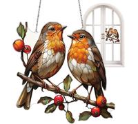 Acrylic Window Picture with Two Robins on Branch, Stained Glass Style, 20 x 20 cm, Wall Decoration for Garden and Indoor (Brown*2)
