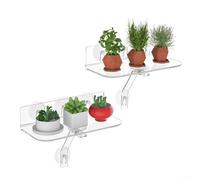 Acrylic Window Plant Shelf Suction Cup Mount Clear 30cm with Leg Support Stable Modern Window-Ledge Organizer Transparent Plant Holder for Kitchen and Bathroom Indoor Décor 1 or 2 Pack(2pcs)