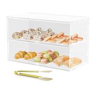 Acryvic 2-Tiers Bakery Display Case for Commercial Countertop, 18.9" x 9.5" x 11.8" Acrylic Pastry Display Case Storage Box for Dessert Donut Bread Cake Cupcake Bagels Cookie