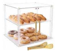 Acryvic 2 Tray Bakery Display Case with Magnetic Door, 15.8"x11.8"x11.8" Acrylic Clear Pastry Display Case Kitchen Countertop Food Display Cabinet, Keep Fresh for Donut Bagels Cake Cookie