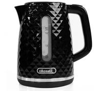 +AcsaCi Black Diamond Design Kettle 1.6L | Black & Silver Accents | 3000W Rapid Boil Kettle with British STRIX Thermostat, BPA-Free Filter, 360° Cordless Base, Auto Shut Off | 2 Water Windows