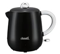 +AcsaCi Electric Double Wall Kettle, Black & Chrome, 600ml, NW 580g, Inside SS Food Grade, Outside Plastic Safety Cool Touch, Save Energy, 1000W, Perfect for 1-2 People living in Home/Students