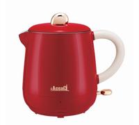 +AcsaCi Electric Double Wall Red Kettle, 600ml, NW 580g, Inside SS Food Grade, Outside Plastic Safety Cool Touch, Save Energy, 1000W, Perfect for 1-2 People living in Home/Students