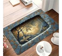 acsewater 3D Hole Rug Mossy Stone Well Bottomless Illusion, Optical Illusion Rug Machine Washable Non-Slip for Bathroom