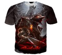 acsewater Berserk T-Shirts Personalised Digital Printing Top Guts Guts T-Shirts Comic Berserk Black Swordsman Guts Pattern Outfit Summer New Anime Skull Knight T-Shirts