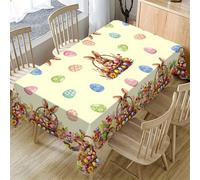 acsewater Easter Bunny Eggs Decorations, Large Tablecloth 220 x 152 cm Rectangular Easter Floral Table Cover Wipeable